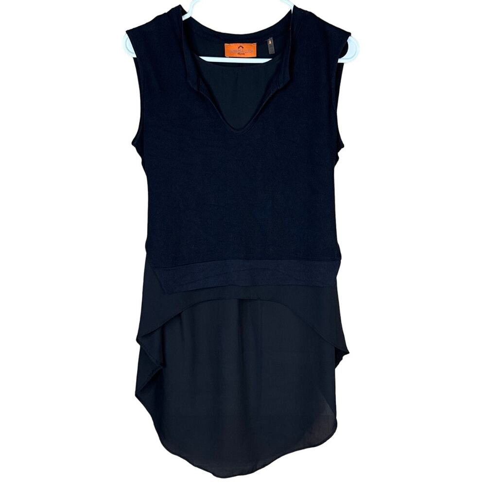 Patrizia Luca Milano Black Sleeveless Tank Top Sheer Knit Hi Low Size Small